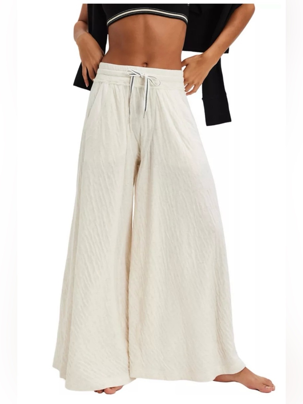 NWT FREE PEOPLE INTIMATELY WAIT A MINUTE WIDE LEG LOUNGE PANTS OATMEAL HEATHER - Picture 3 of 4